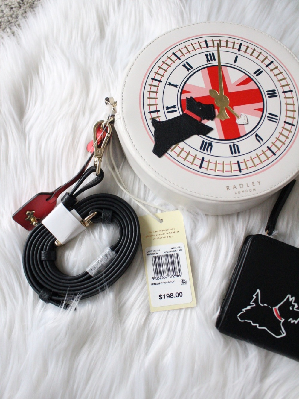 RADLEY LONDON White Round Clock-Face Crossbody with Black Scottie Wallet - Picture 6 of 7